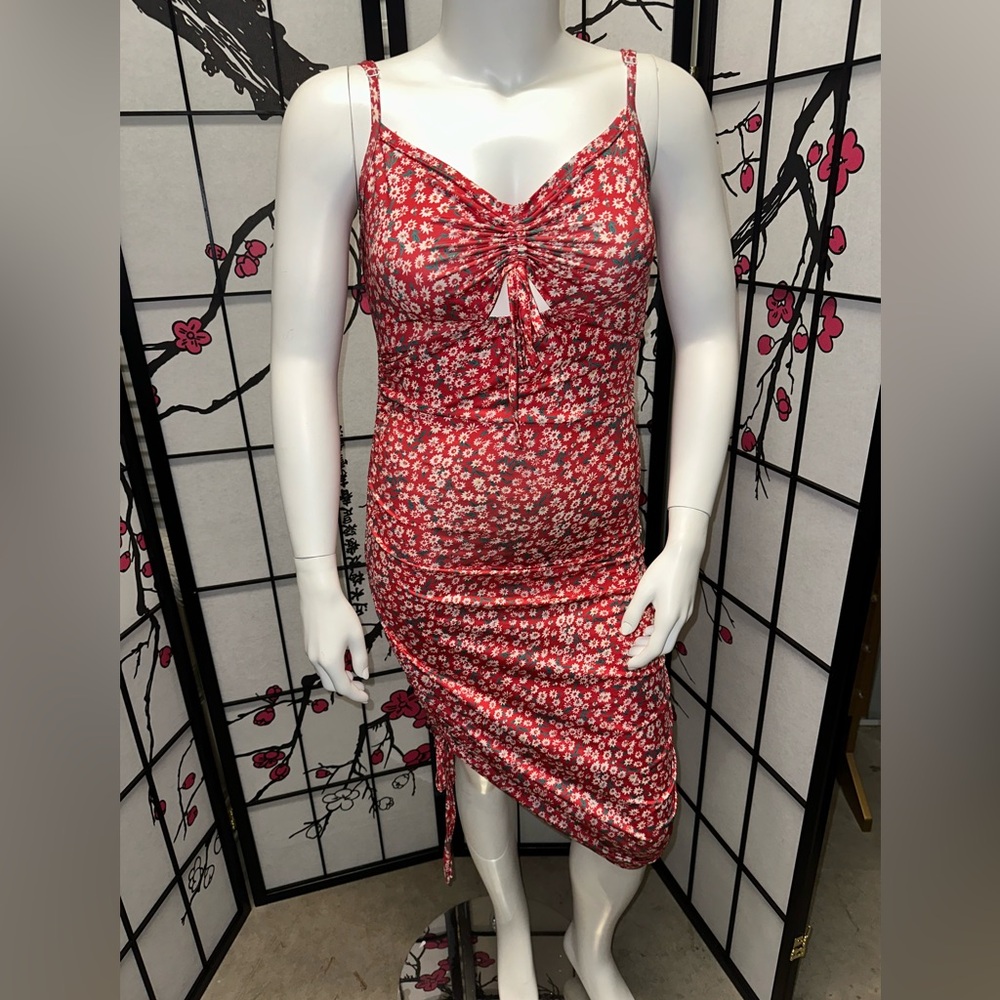Red floral print dress